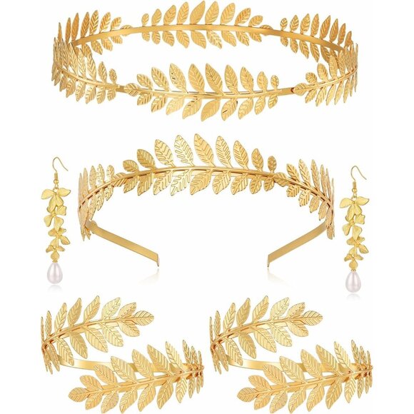 Greek Goddess Costume Accessories Set Women Laurel Crown Armbands Jewelry main image 6